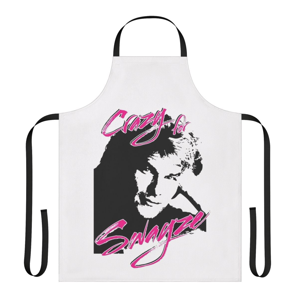 A stylish apron featuring the image of Patrick Swayze, the beloved actor from Dirty Dancing and Roadhouse.
