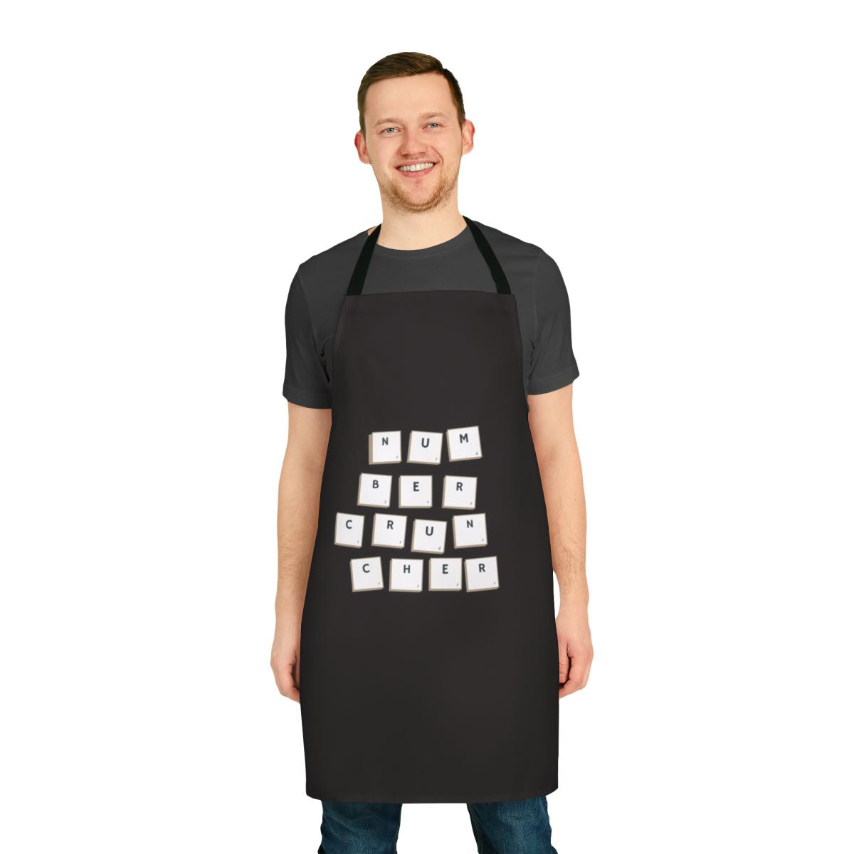 A stylish and practical number cruncher apron featuring a design that celebrates the wearer's love of numbers and accounting.