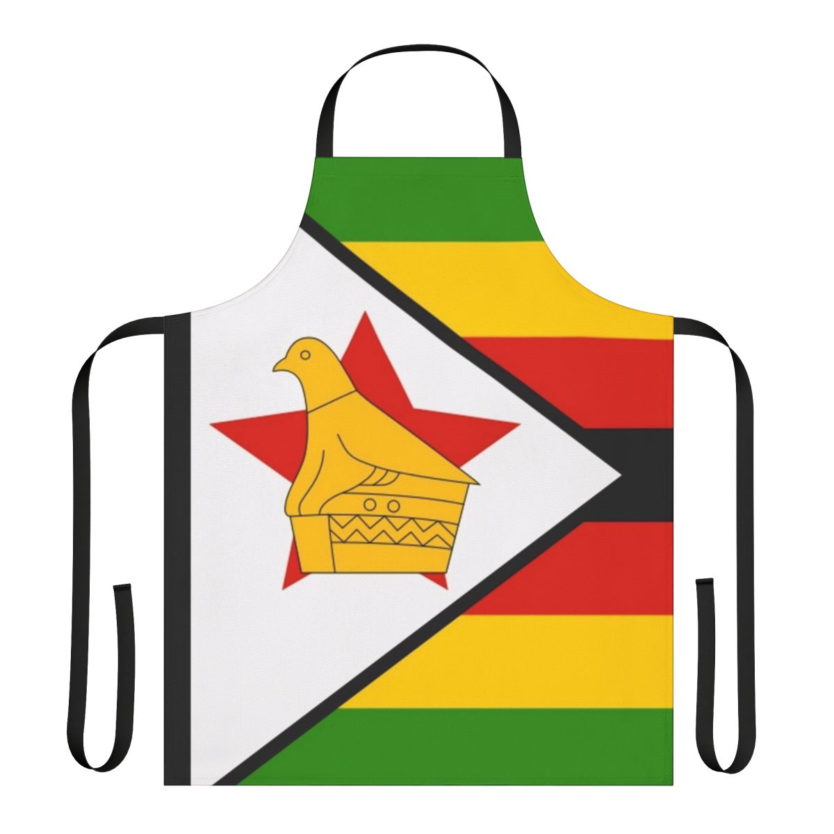 Vibrant Zimbabwe flag design printed on a high-quality apron