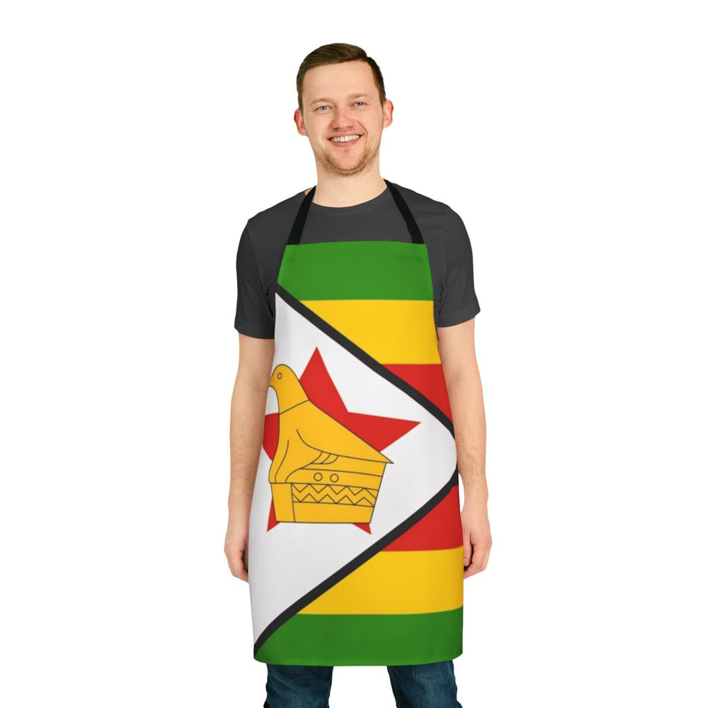 Vibrant Zimbabwe flag design printed on a high-quality apron