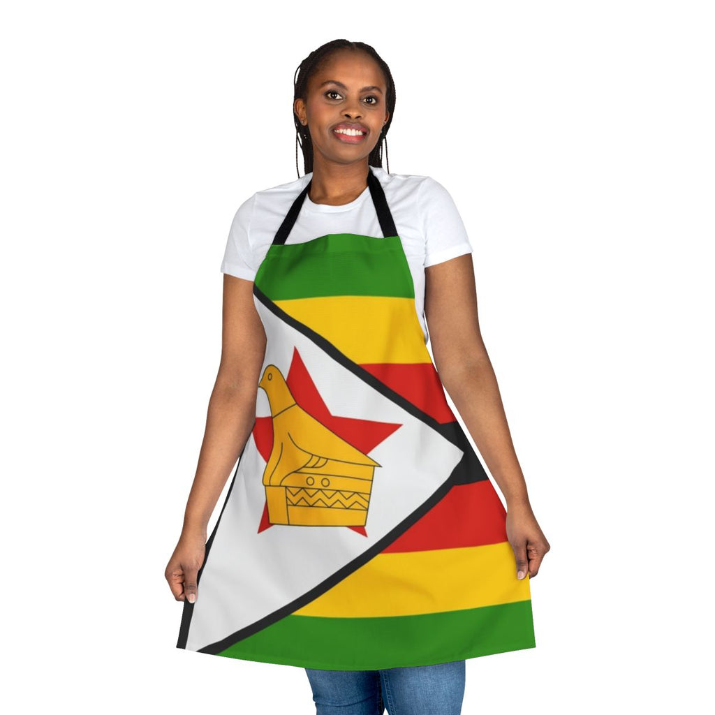 Vibrant Zimbabwe flag design printed on a high-quality apron