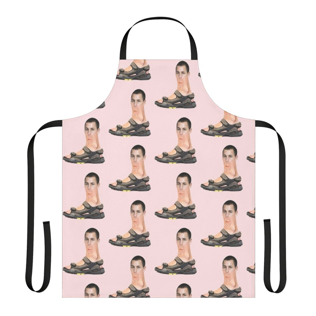 Adam Sandler-themed apron with sandal and foot design