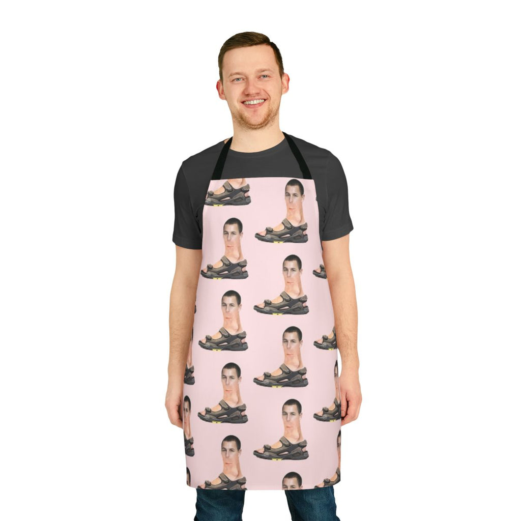 Adam Sandler-themed apron with sandal and foot design