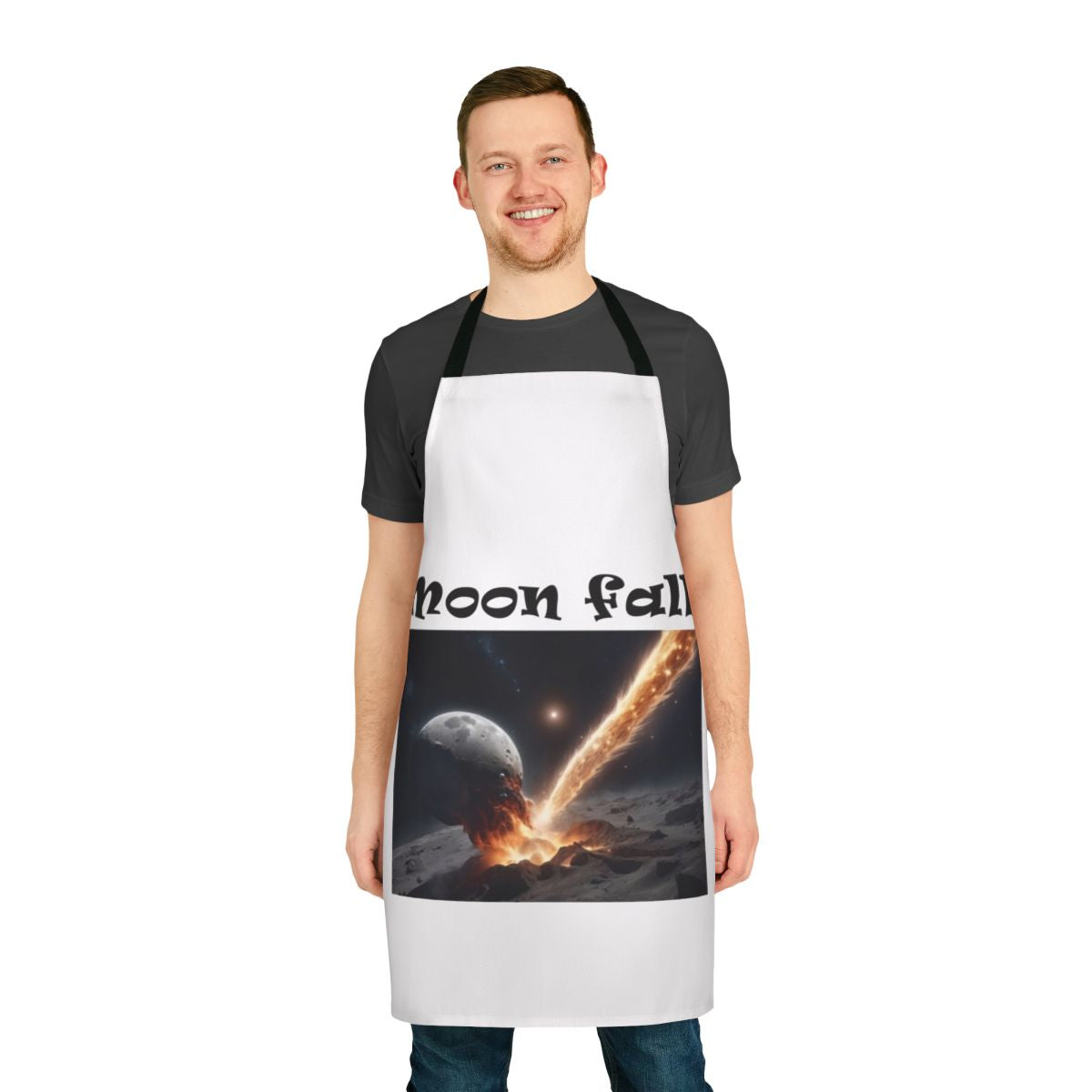 Apron with a stunning space-inspired design featuring the moon, stars, and galaxies