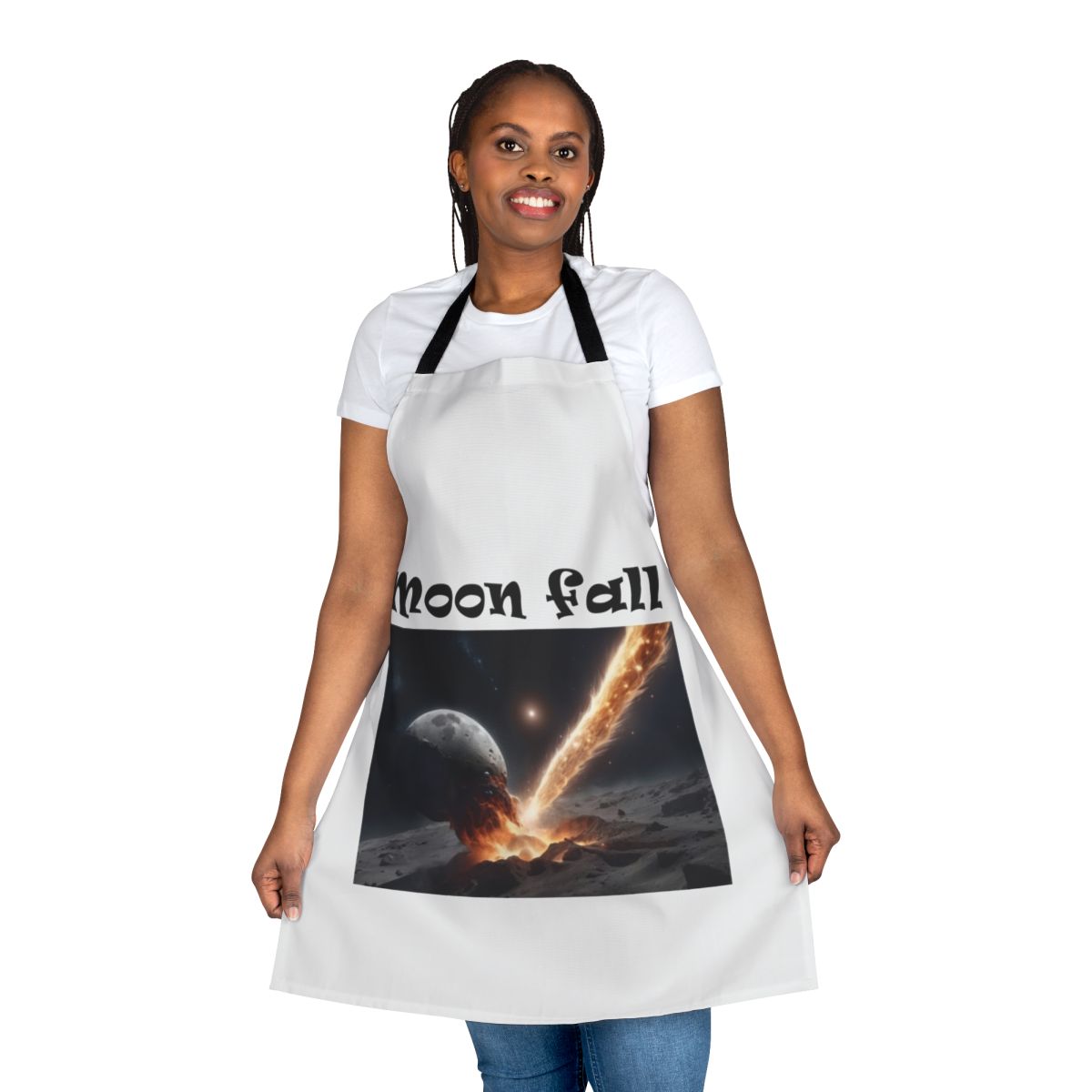 Apron with a stunning space-inspired design featuring the moon, stars, and galaxies