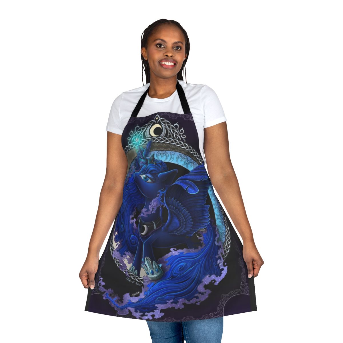 Apron featuring a moon and stars design inspired by Princess Luna from My Little Pony