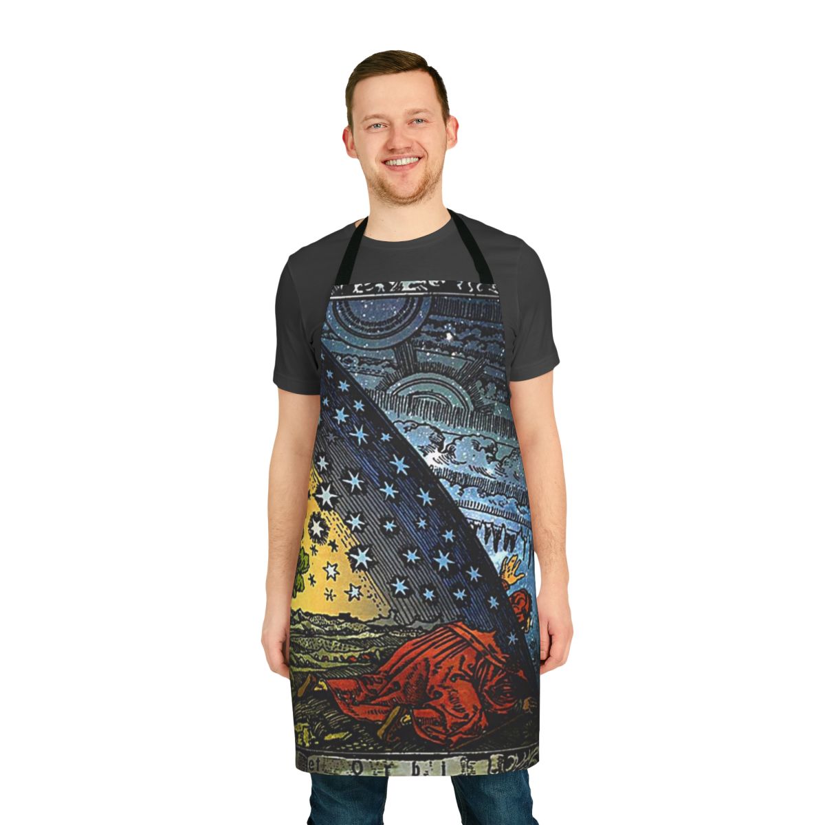 Apron with Flammarion engraving depicting the cosmos and celestial elements