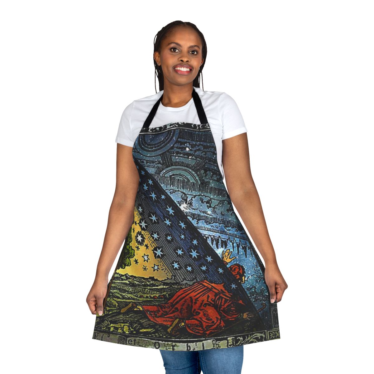 Apron with Flammarion engraving depicting the cosmos and celestial elements