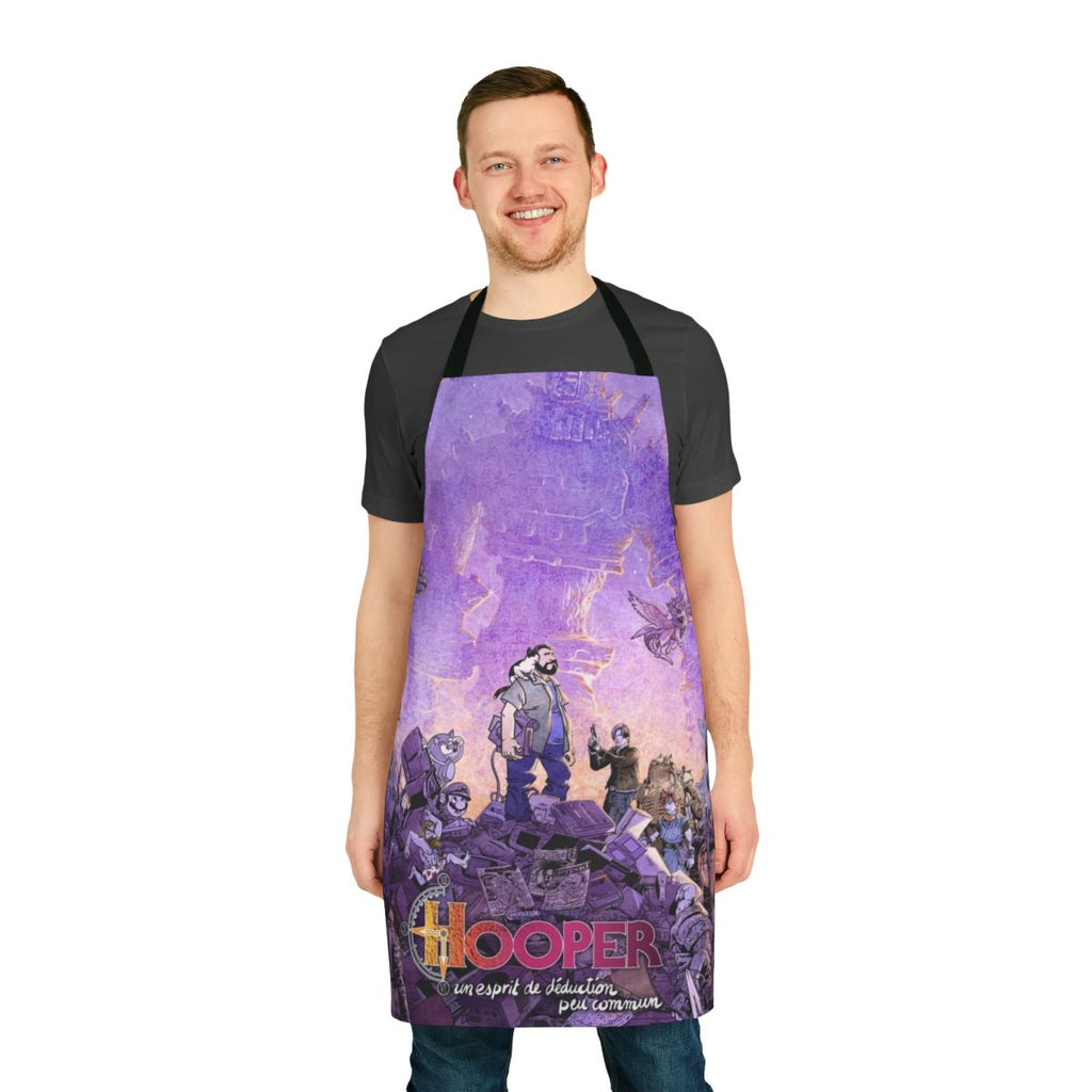 Celestial-themed apron with a bear print design against a cosmic background