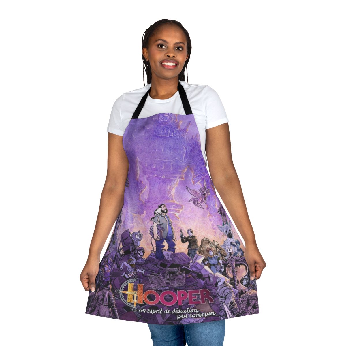 Celestial-themed apron with a bear print design against a cosmic background