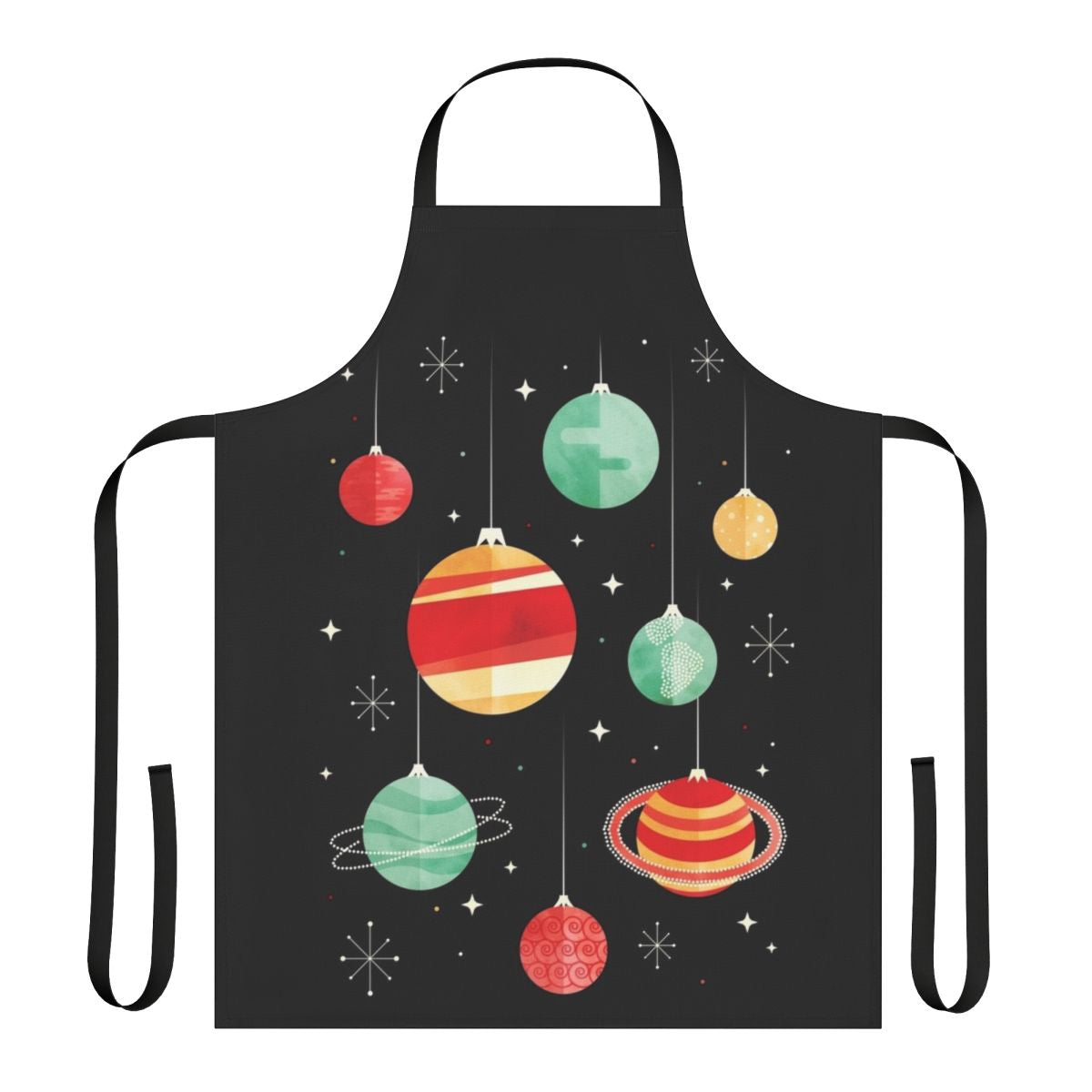 Vintage-inspired apron with planets, stars, and solar system motifs