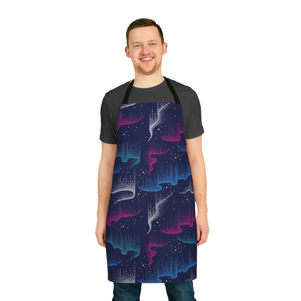 Dotwork Aurora Borealis Design Apron with Swirling Cosmic Patterns