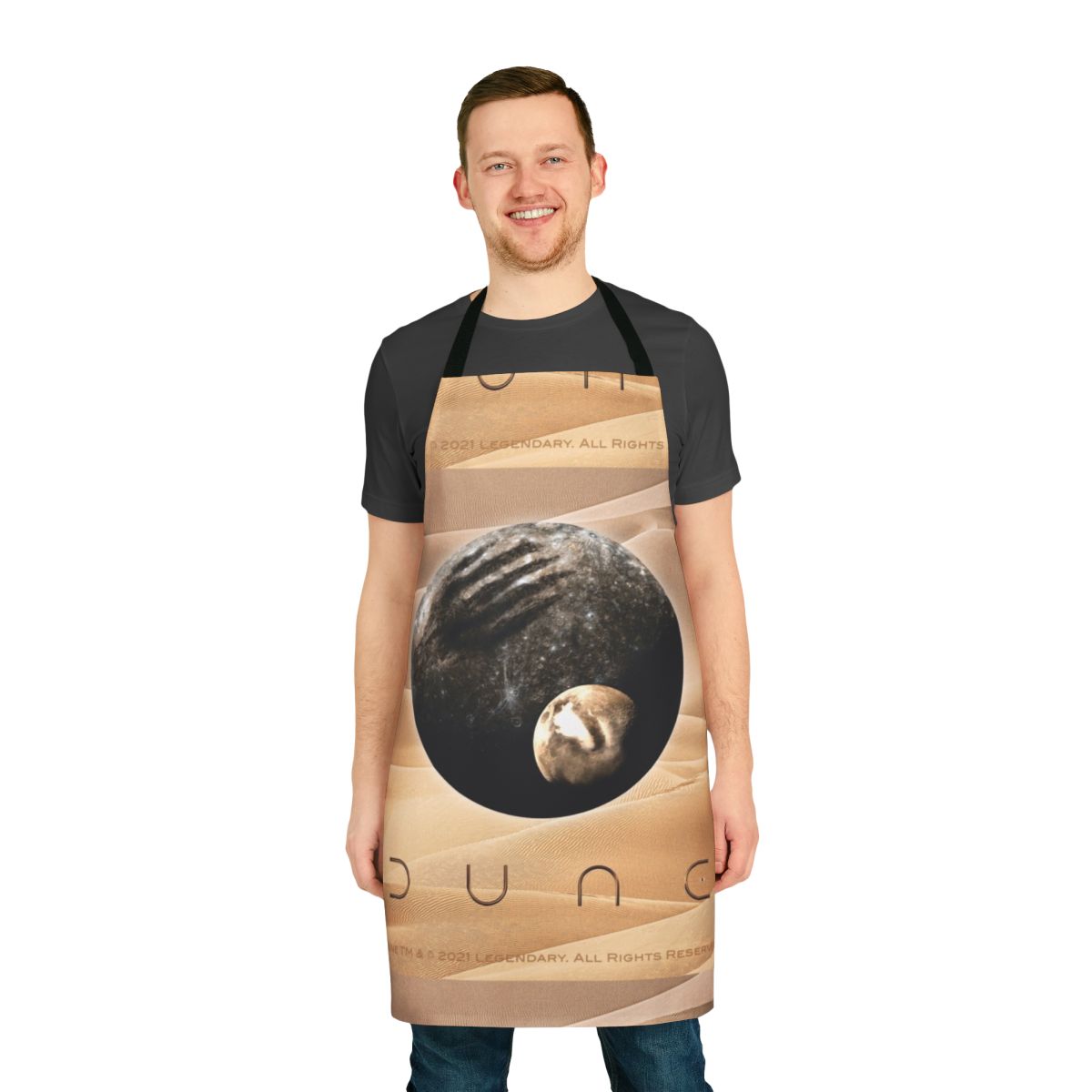 Dune-inspired apron featuring planet and moons design