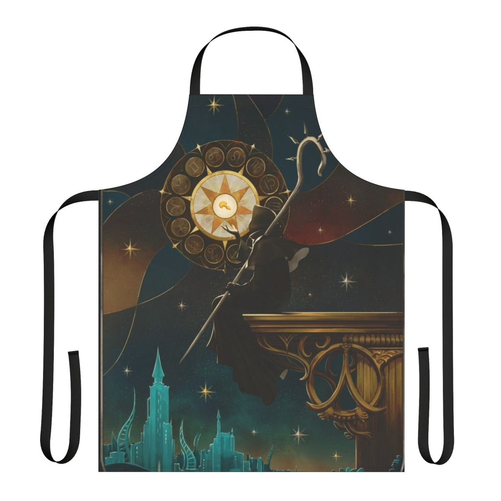 A stylish apron featuring imagery and symbols inspired by the Azem character from the FFXIV Shadowbringers expansion.