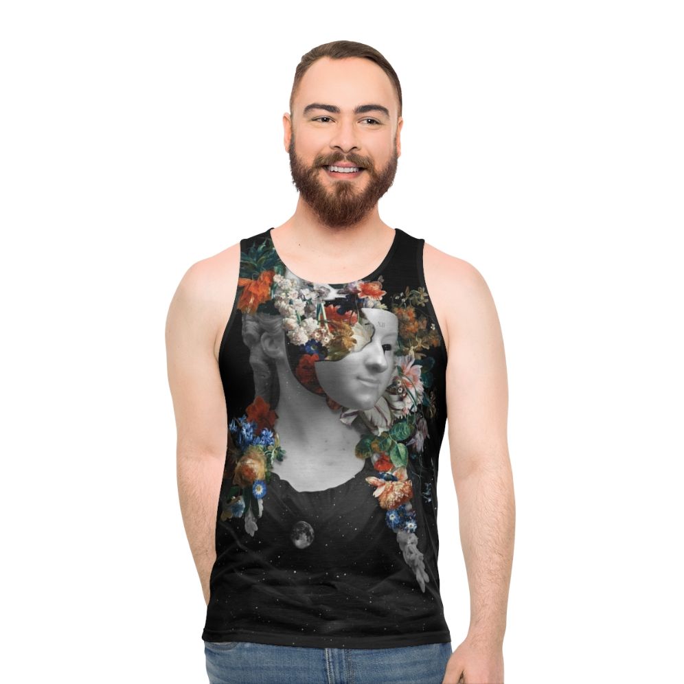 Unisex tank top with a celestial floral design