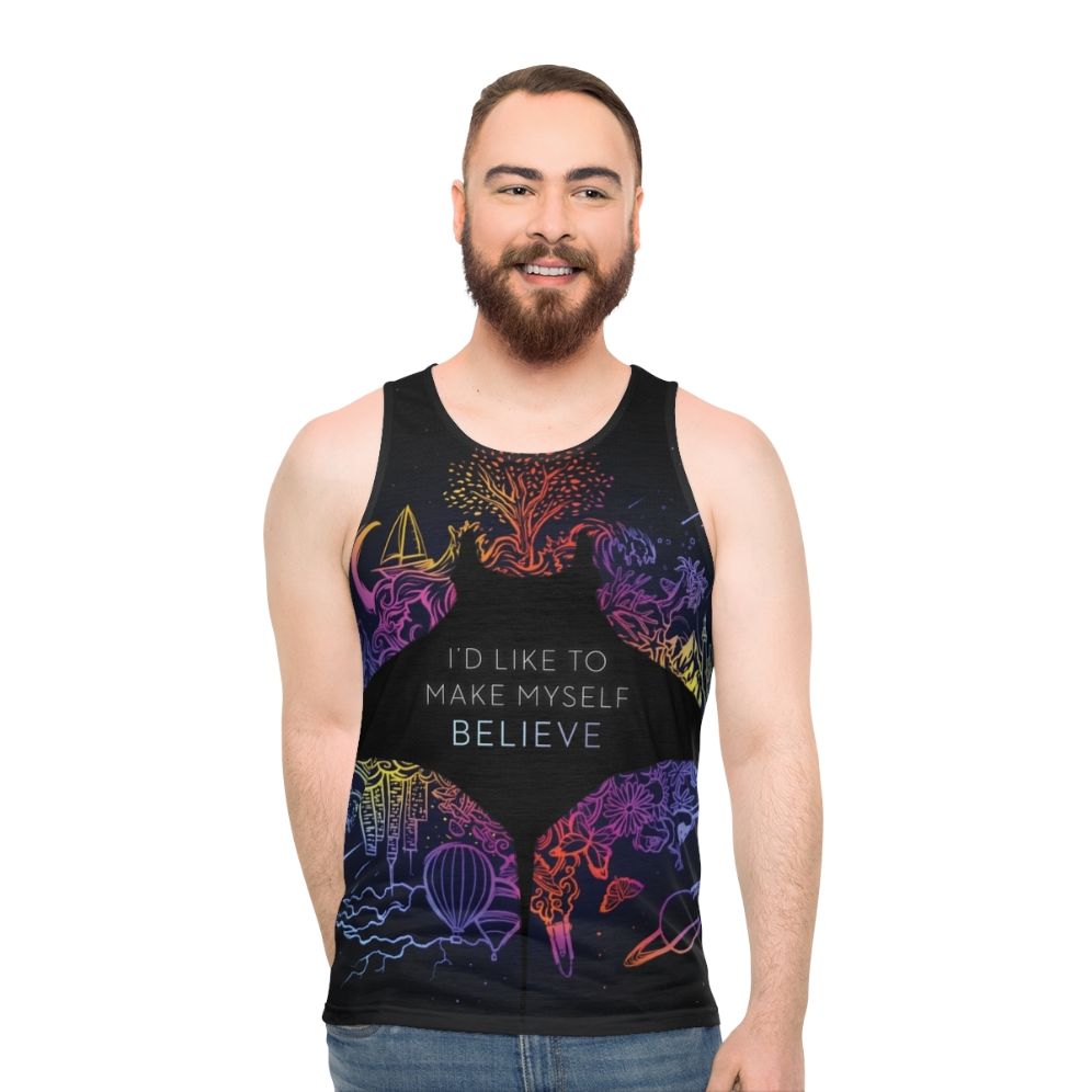 Unisex tank top with a psychedelic galaxy print design