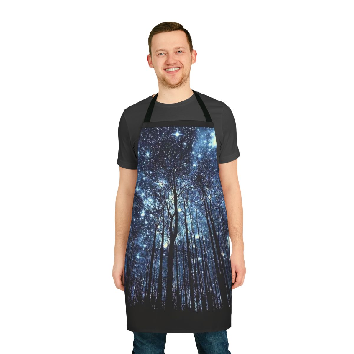 A vibrant apron featuring a stunning starry sky design, perfect for science and astronomy enthusiasts.