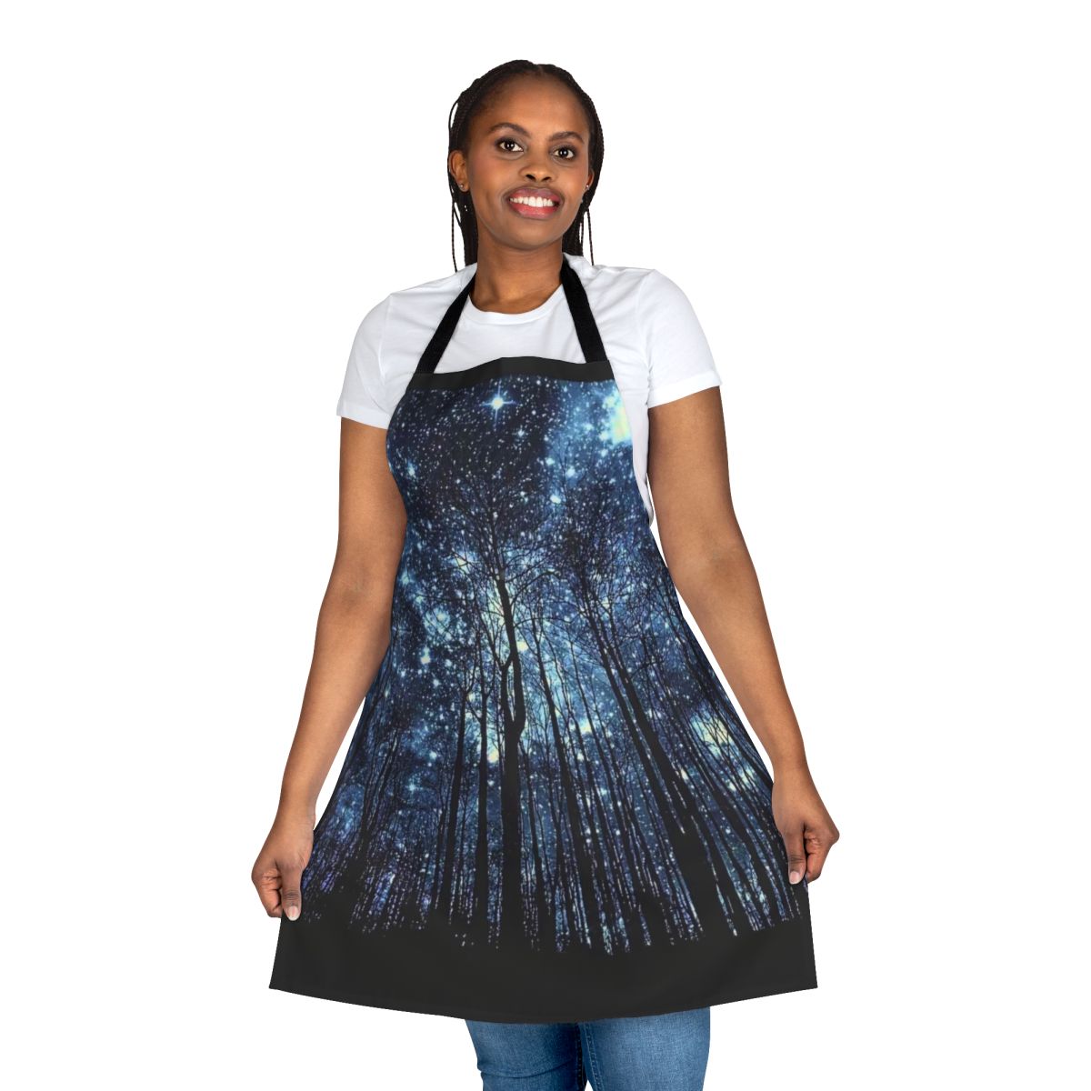 A vibrant apron featuring a stunning starry sky design, perfect for science and astronomy enthusiasts.