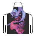 A vibrant blue and pink apron featuring celestial imagery and inspired by the indie game Celeste