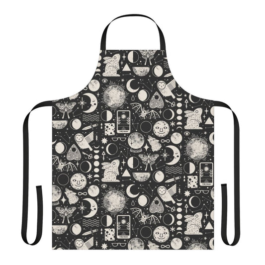 Celestial-themed apron with lunar eclipse and occult symbols
