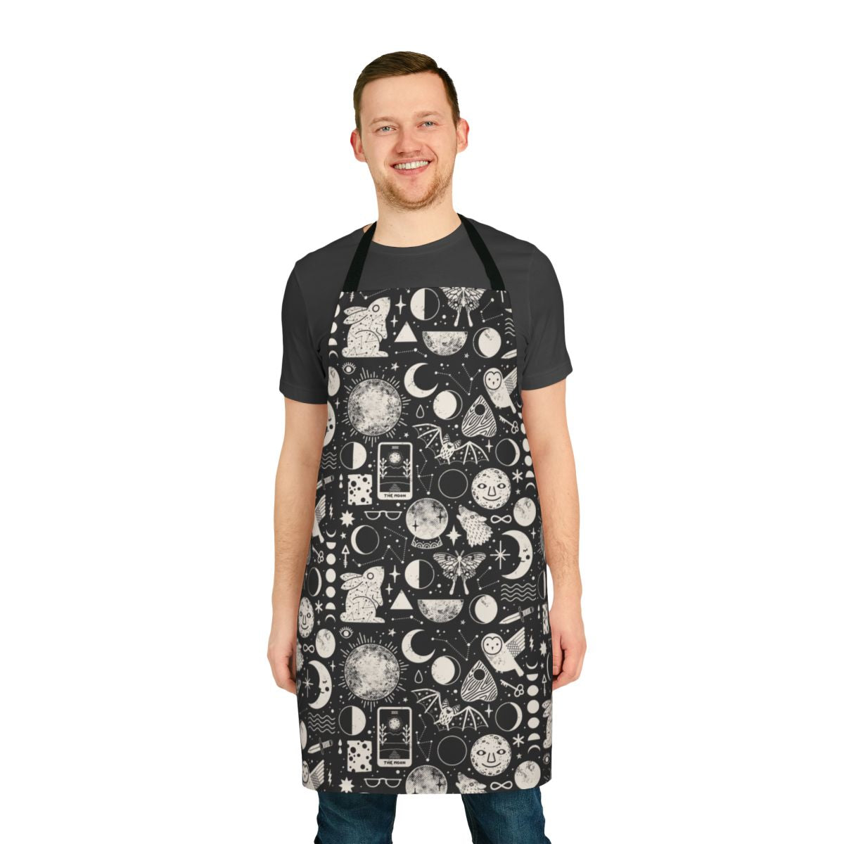 Celestial-themed apron with lunar eclipse and occult symbols