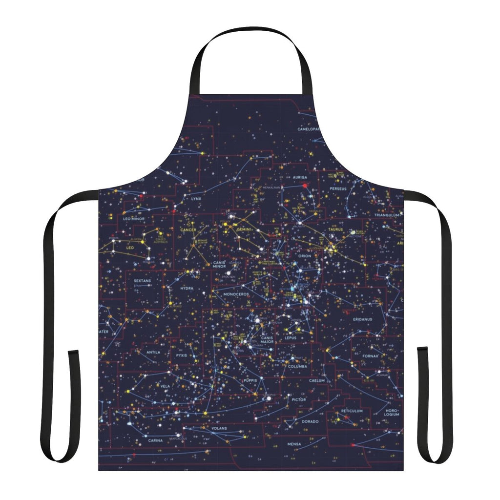 Apron featuring a night sky design with stars, constellations, and cosmic elements