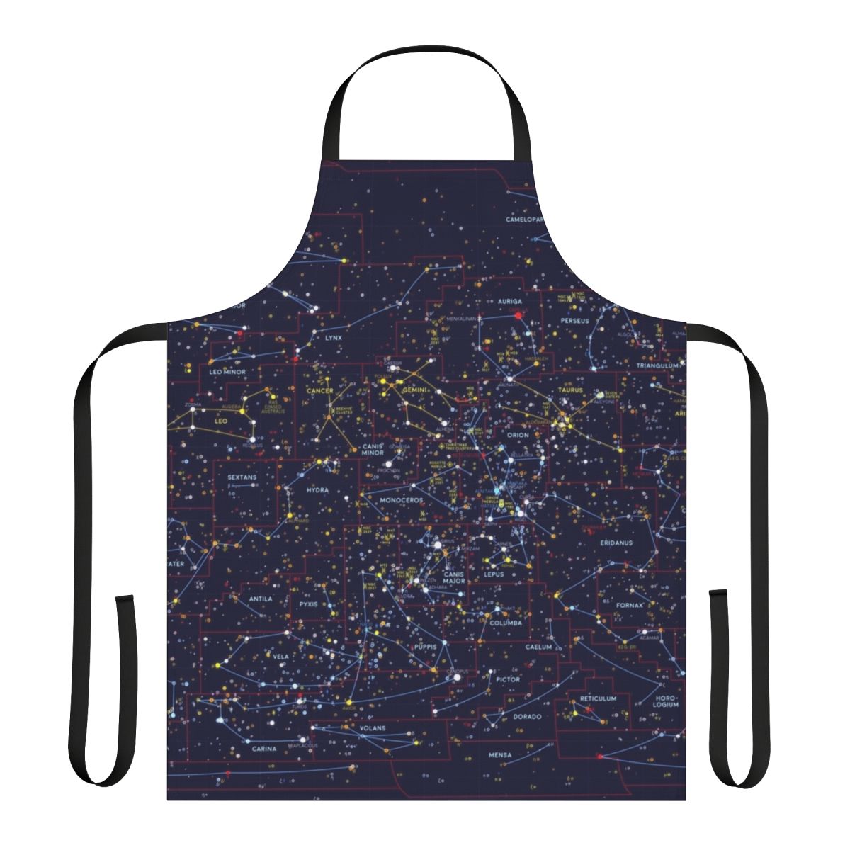 Apron featuring a night sky design with stars, constellations, and cosmic elements
