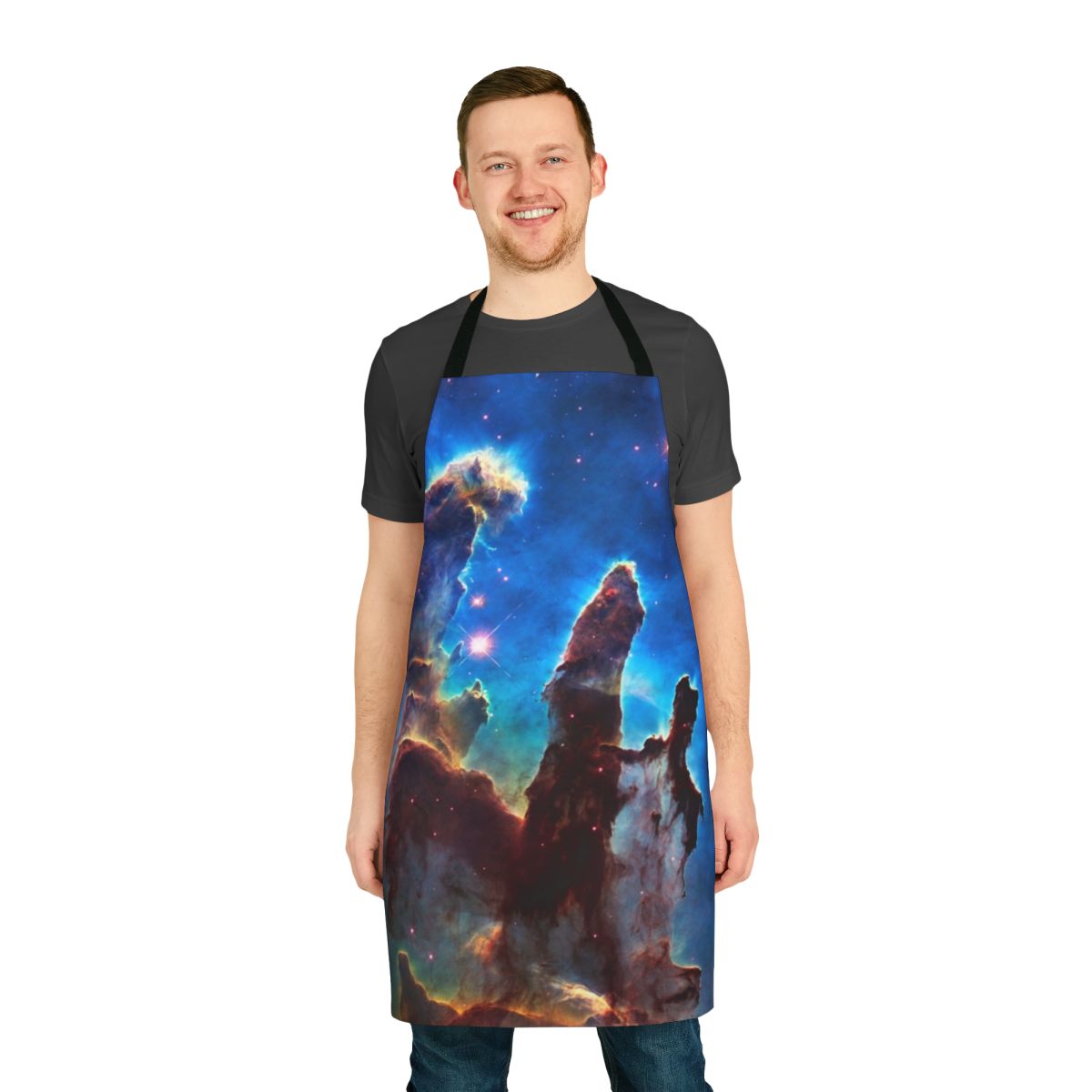 Artistic apron featuring the iconic Pillars of Creation image from the Hubble Space Telescope