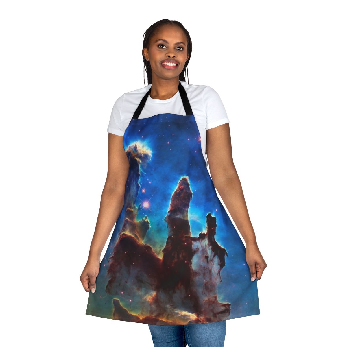 Artistic apron featuring the iconic Pillars of Creation image from the Hubble Space Telescope