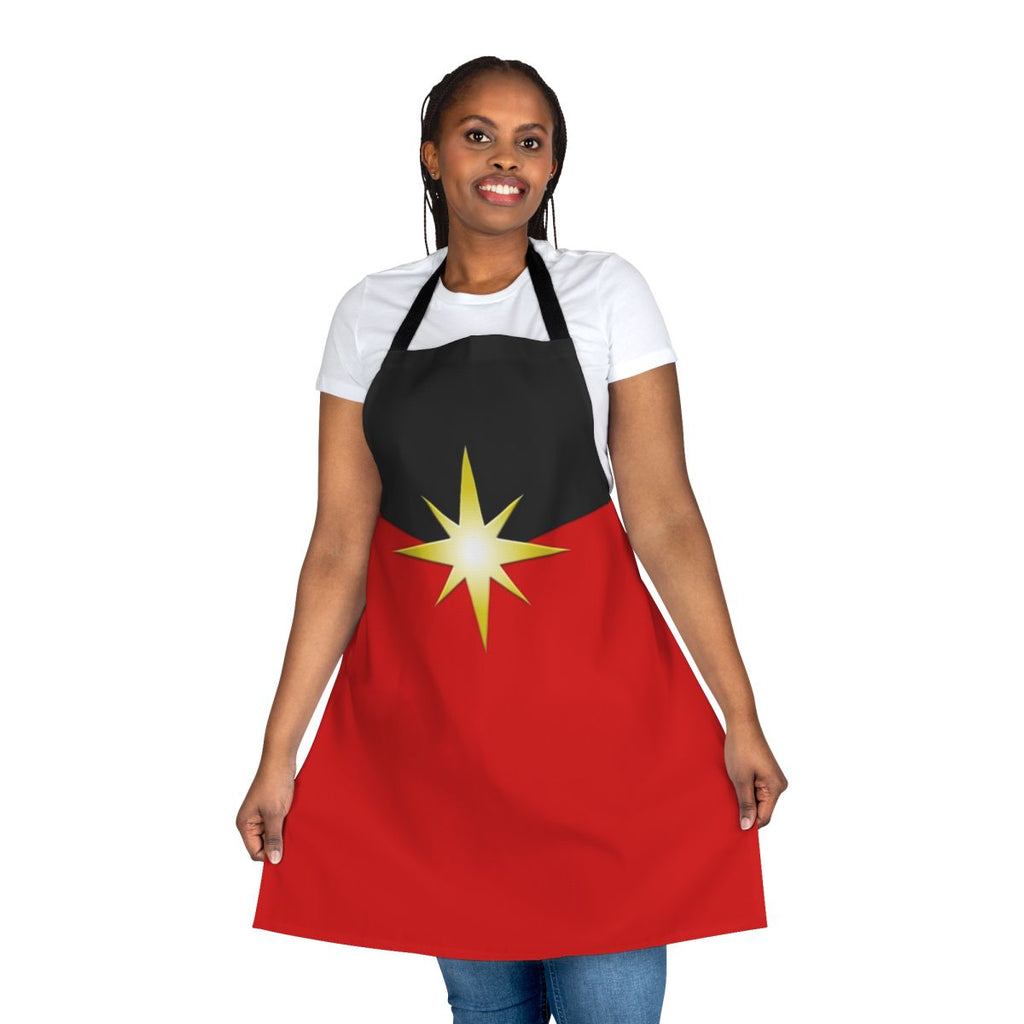 A stylish star-patterned apron with a golden, cosmic design.