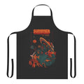 A retro-style apron featuring a cosmic, space-themed design with planets, stars, and a crab.