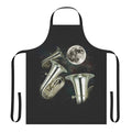 Apron featuring a design with three tubas against a night sky with a moon