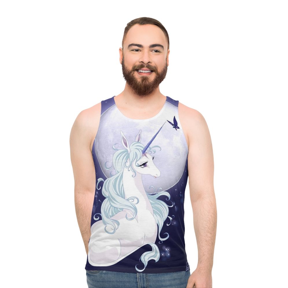 Unisex tank top featuring a full moon and unicorn design