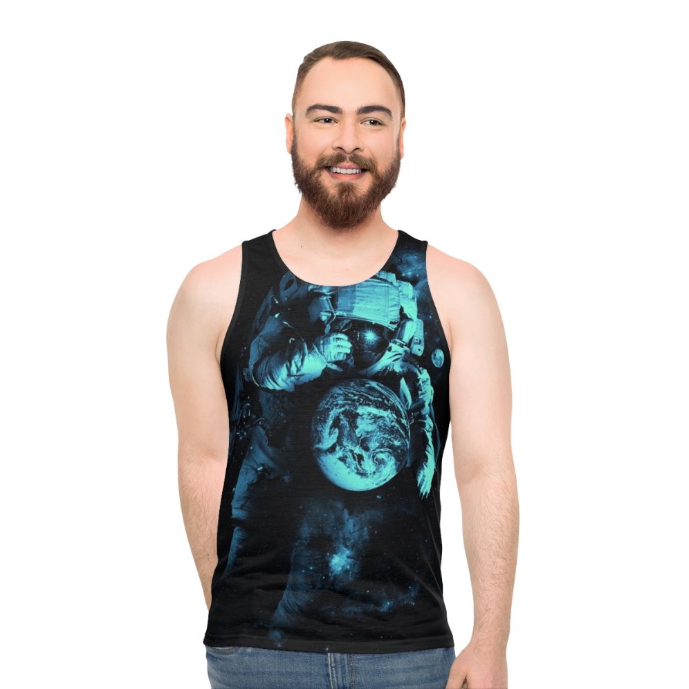 Unisex tank top with a cosmic, galaxy-inspired design