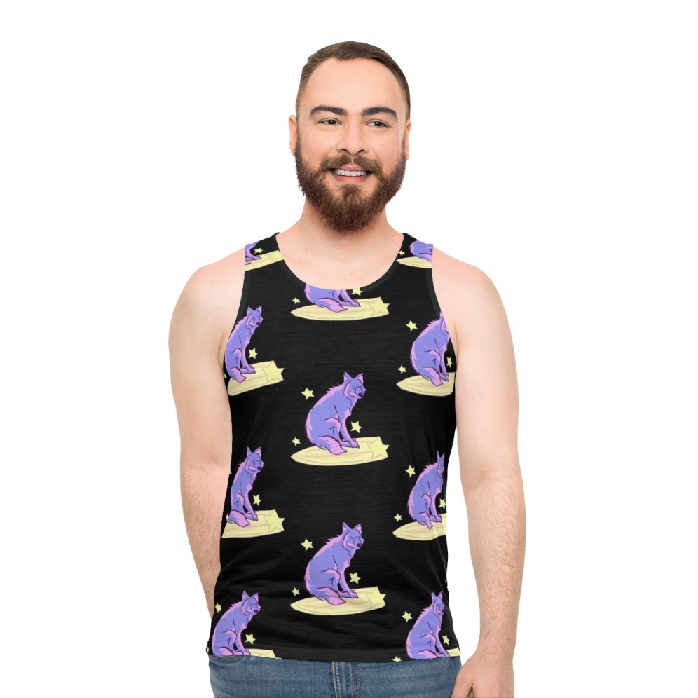 Unisex tank top with a celestial wolf design