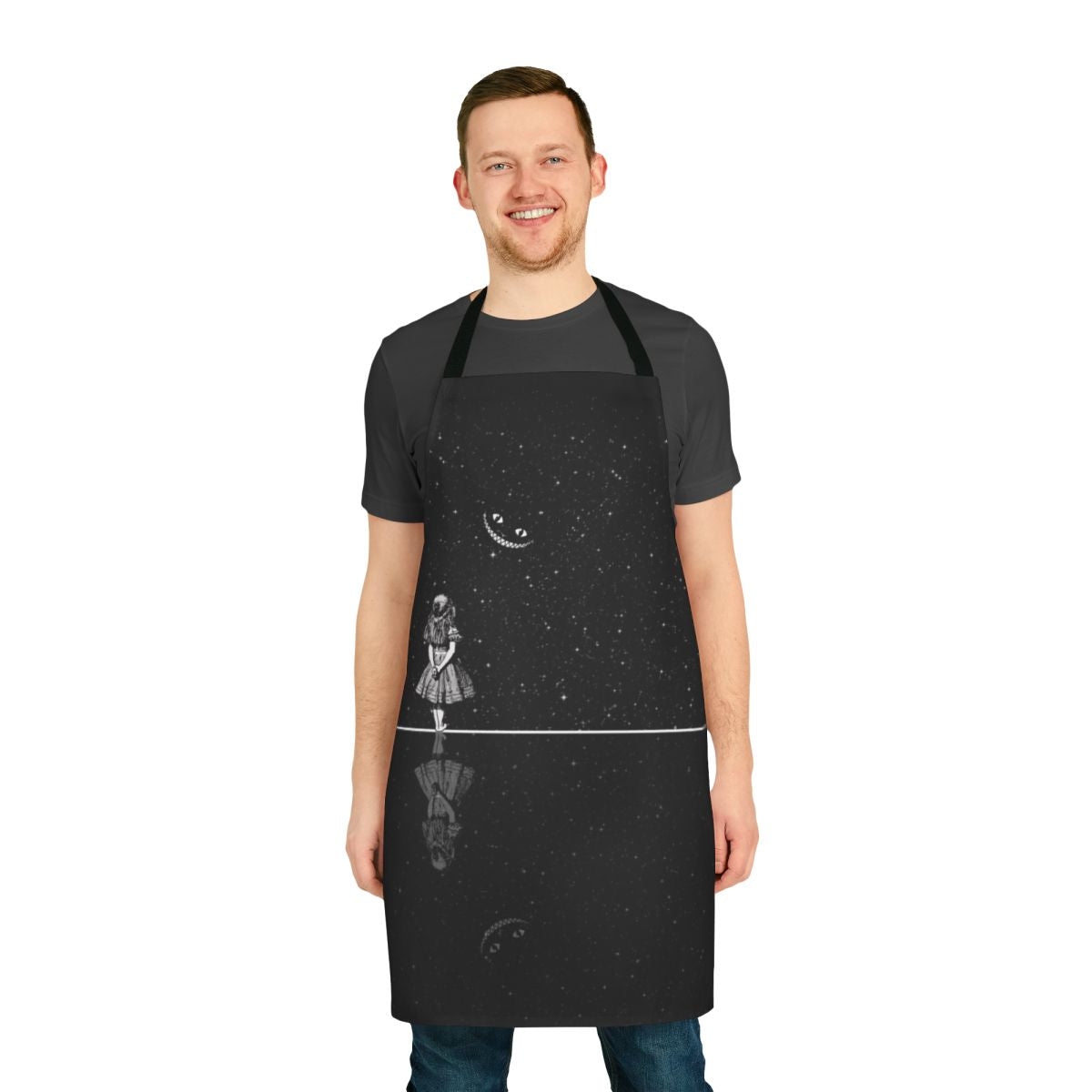 Whimsical apron featuring Alice in Wonderland and Starry Night design
