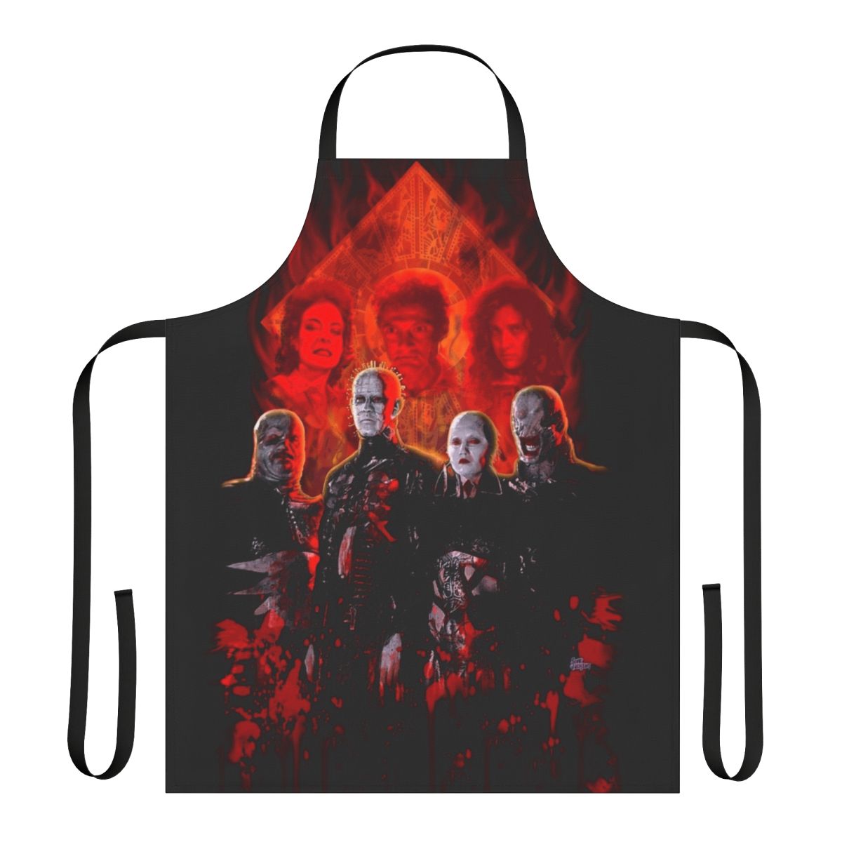 Cenobite puzzle box inspired apron with Pinhead design for horror movie fans