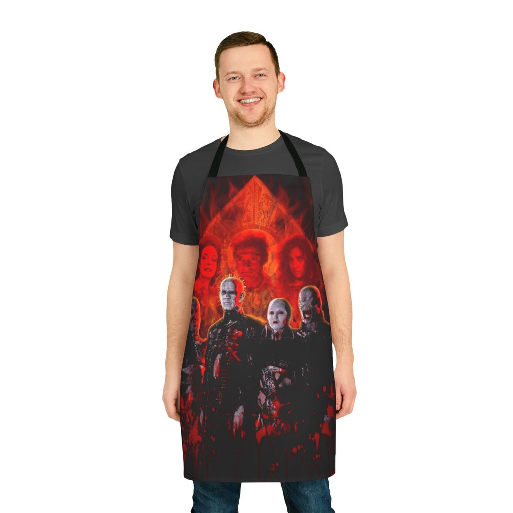 Cenobite puzzle box inspired apron with Pinhead design for horror movie fans