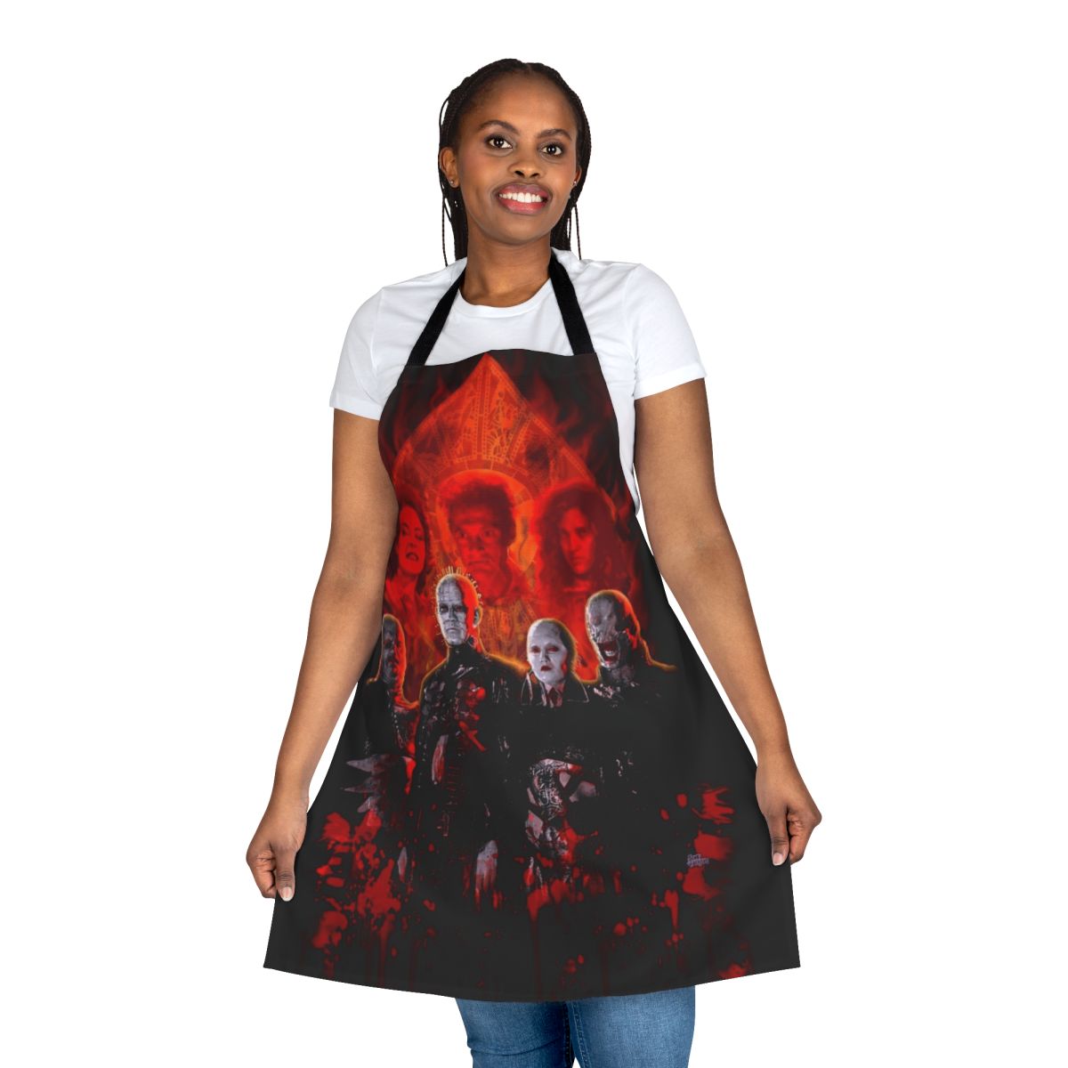 Cenobite puzzle box inspired apron with Pinhead design for horror movie fans