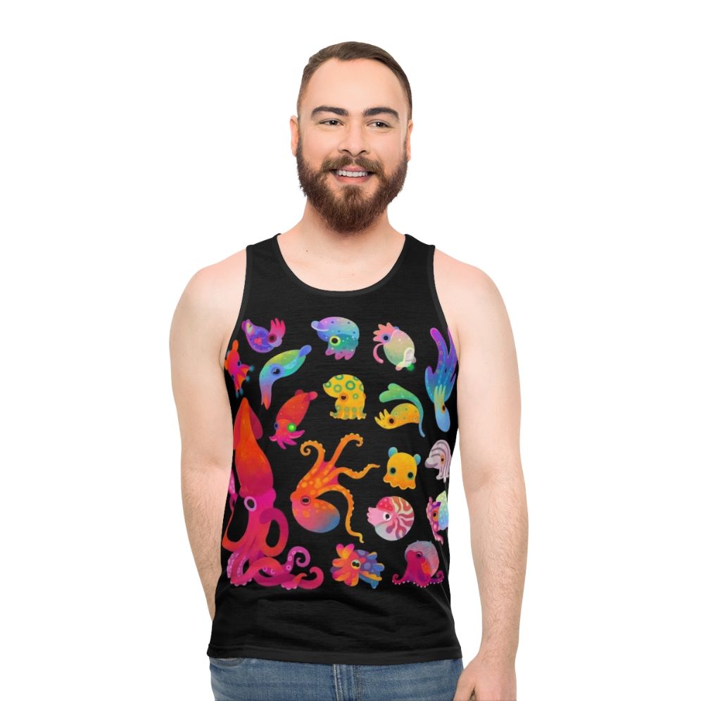 Cephalopod unisex tank top featuring octopus and squid designs