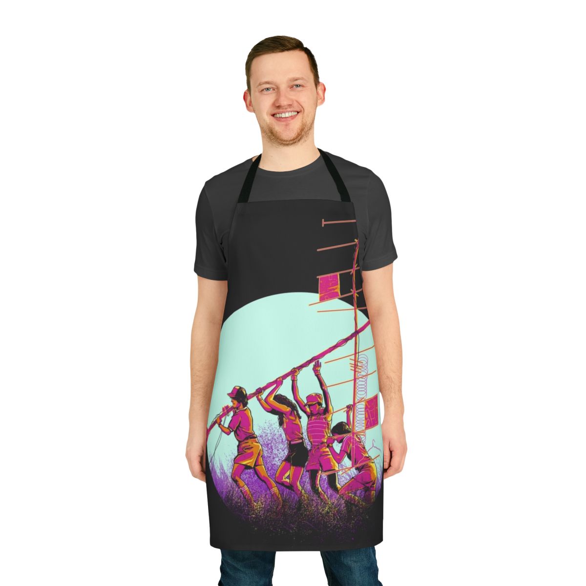 Cerebro inspired radio tower design apron featuring Stranger Things imagery