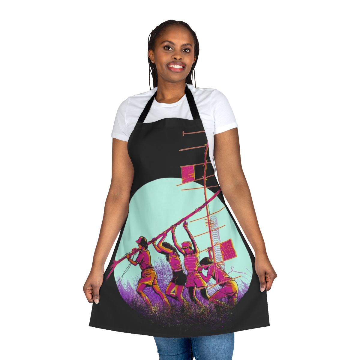 Cerebro inspired radio tower design apron featuring Stranger Things imagery