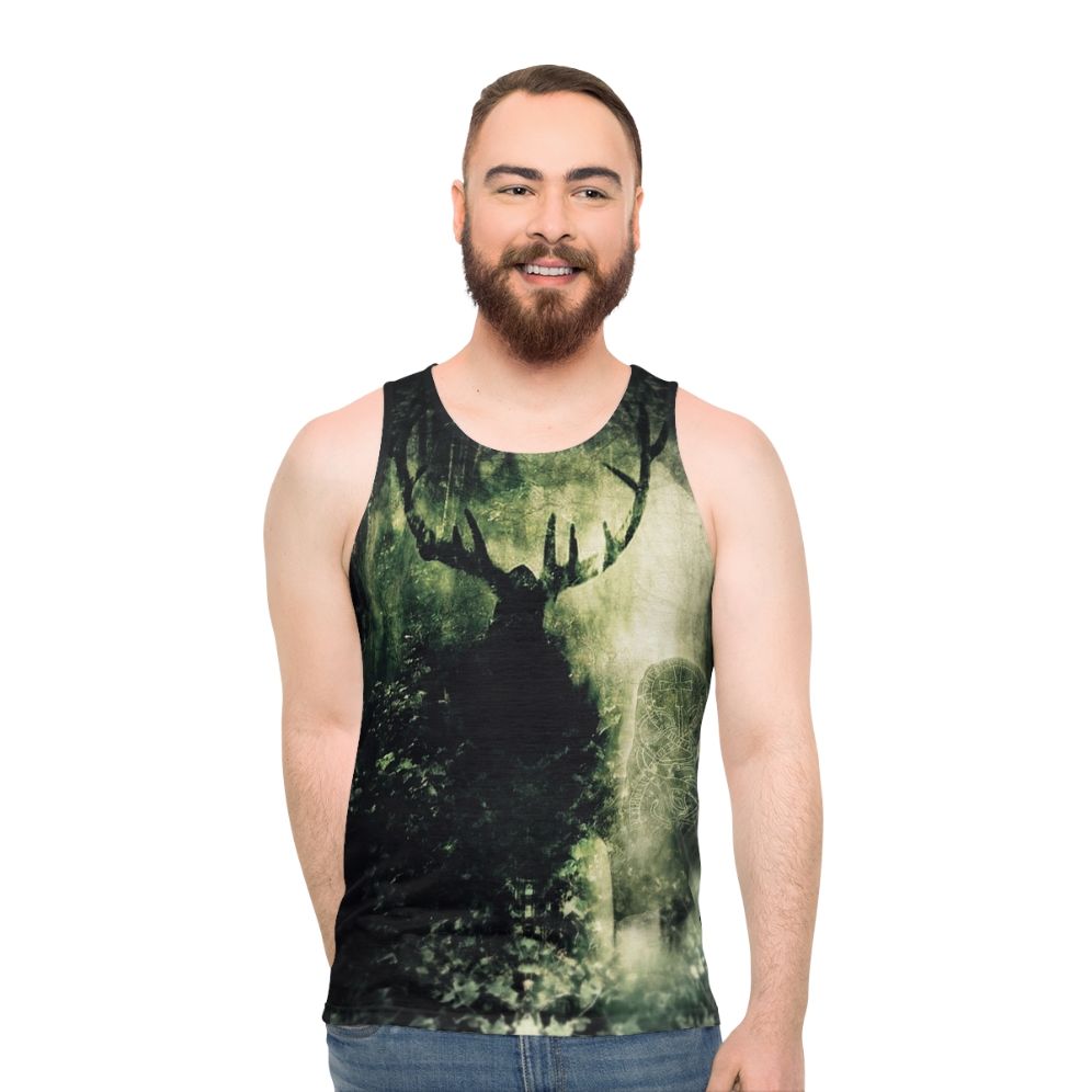 Cernunoss, the Lord of the Woodlands, unisex tank top