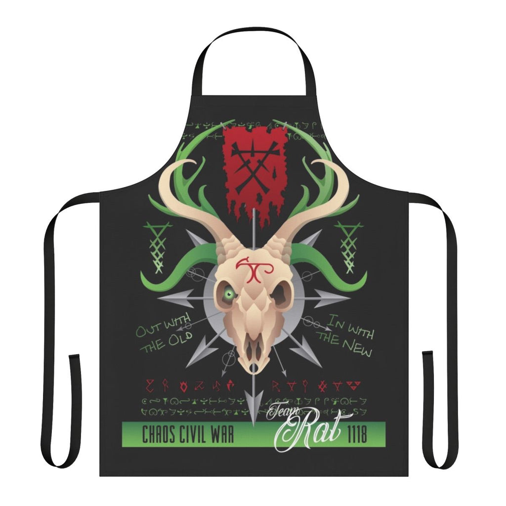 Apron featuring a chaos rat skull design with horns, for Warhammer Fantasy wargaming enthusiasts.