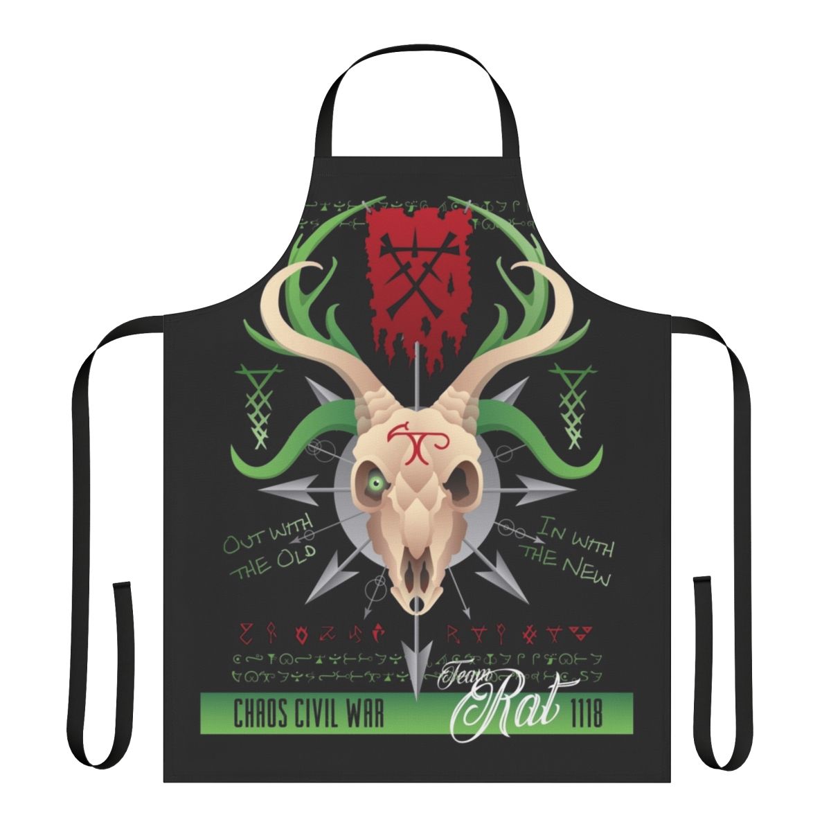 Apron featuring a chaos rat skull design with horns, for Warhammer Fantasy wargaming enthusiasts.