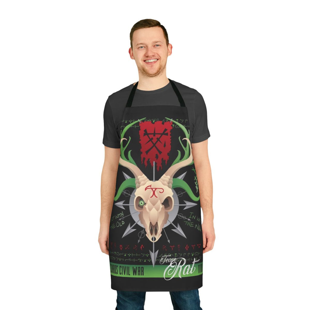 Apron featuring a chaos rat skull design with horns, for Warhammer Fantasy wargaming enthusiasts.