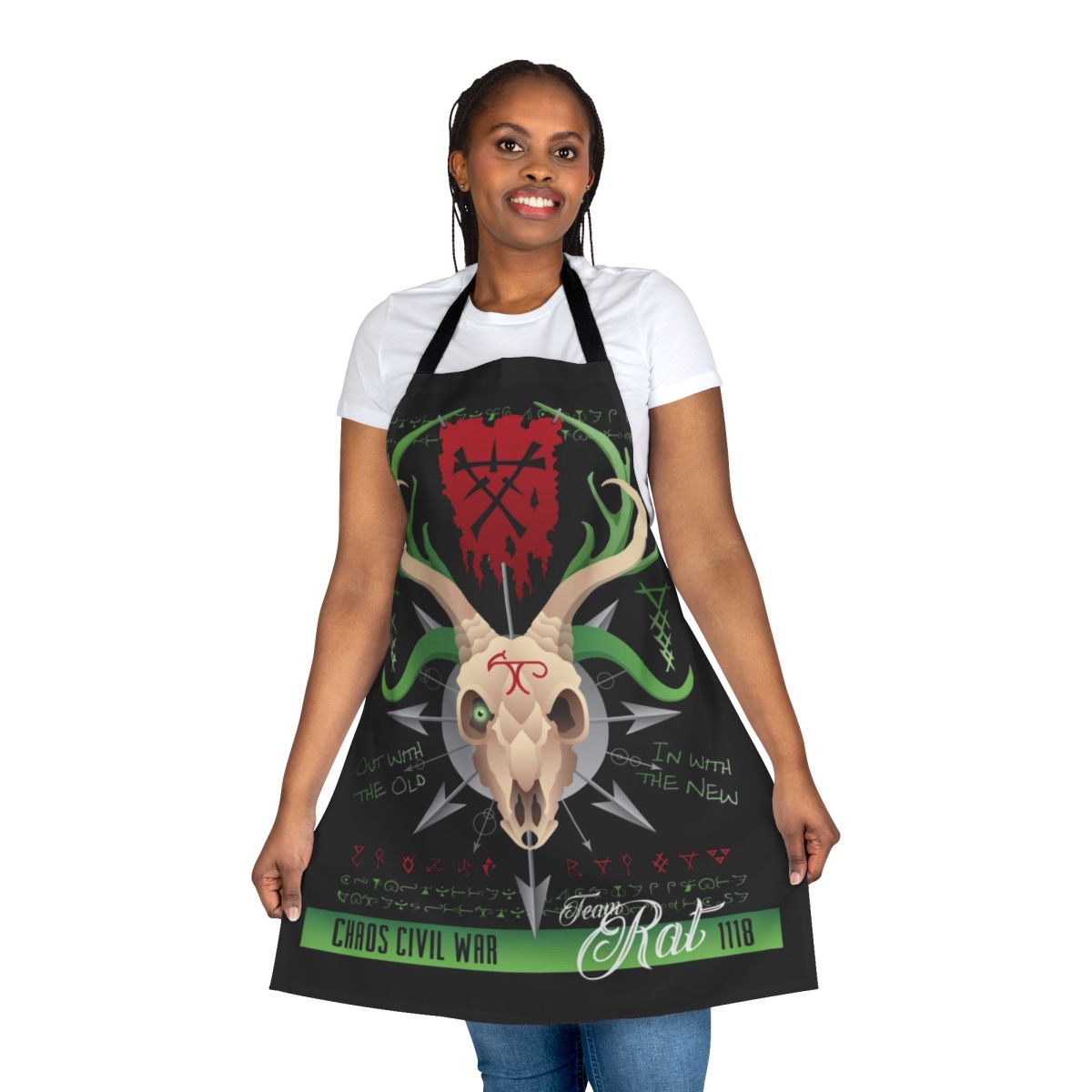 Apron featuring a chaos rat skull design with horns, for Warhammer Fantasy wargaming enthusiasts.