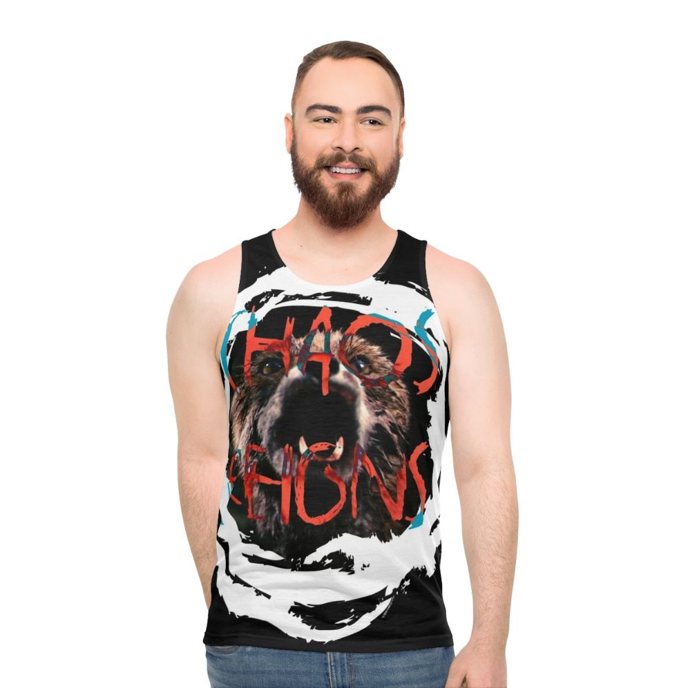 Chaos Reigns Unisex Tank Top with Cult Movie Inspired Design