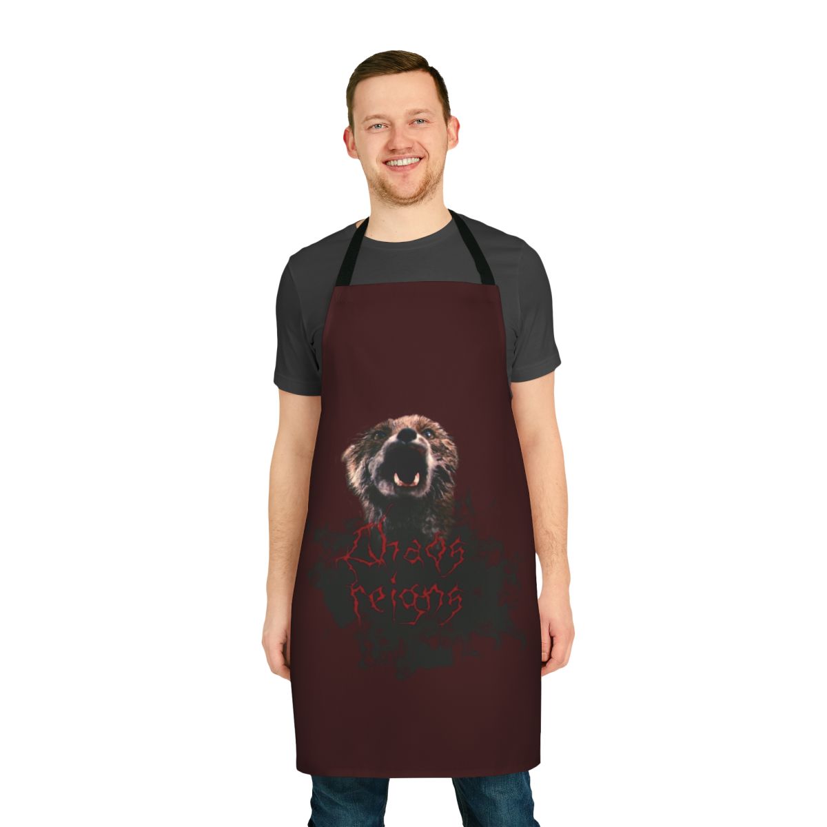 Chaos Reigns themed apron featuring the iconic scene from Lars von Trier's film