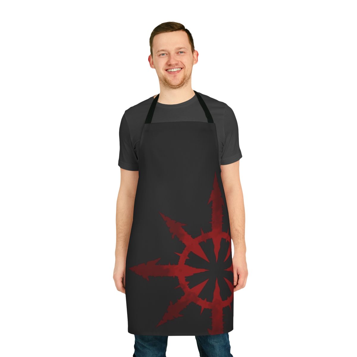 Chaos-themed apron with blood and grim dark design, inspired by Warhammer 40k.